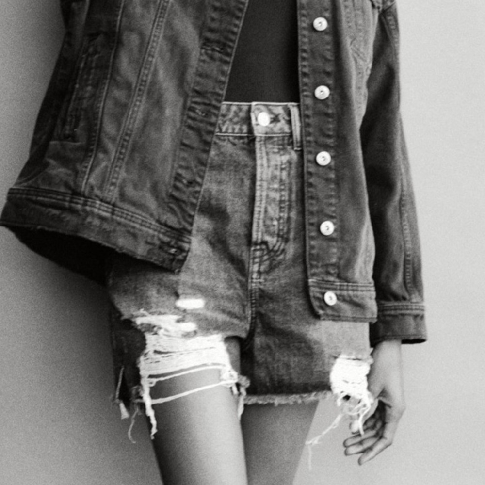 Zara Charcoal Distressed Denim Shorts